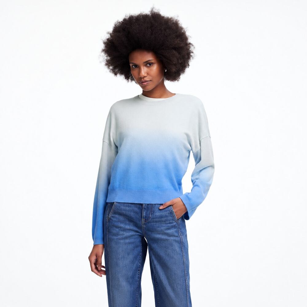 Madewell Pullover Sweater WMNS S Blue Ombre Boxy Crewneck Cashmere Coastal Chic
